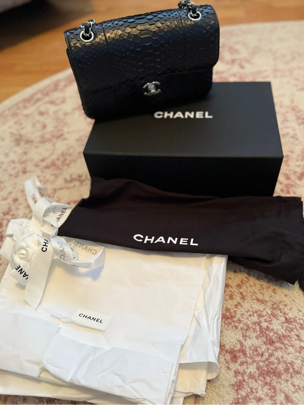 CHANEL Black Quilted Python  Shoulder Bag